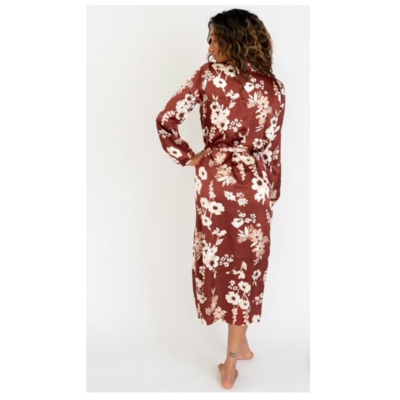 Joyfolie Boho Romantic Cottagecore Chic Satin Pomona Duster Robe Rust Floral XXS - Picture 3 of 13